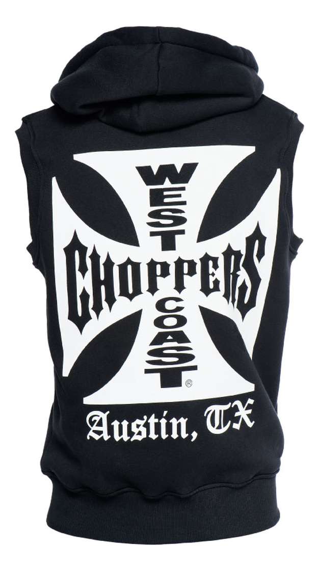 West Coast Choppers - WCC OG Cross Sleeveless Austin/Texas Zip Hoodie - Schwarz