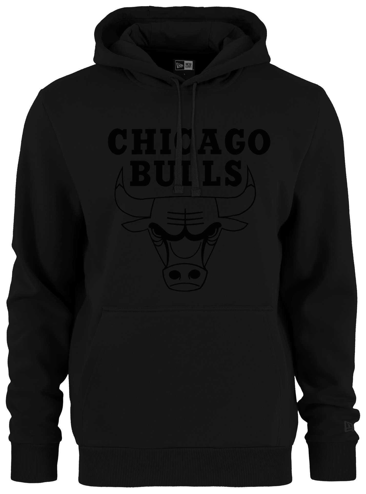 New Era - NBA Chicago Bulls Team Black on Black Logo Hoodie - Schwarz