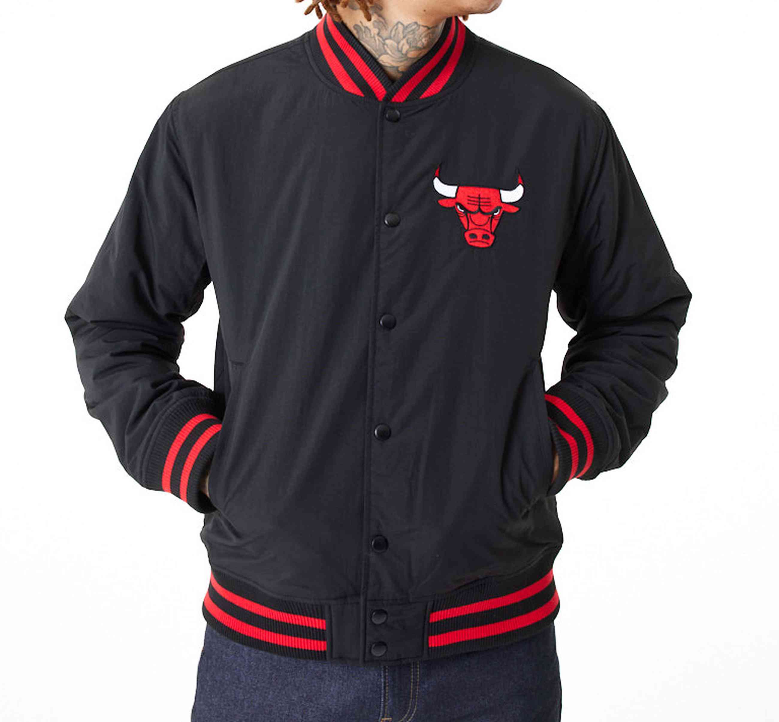 Jackets New Era Chicago Bulls NBA Script Bomber Jacket Black